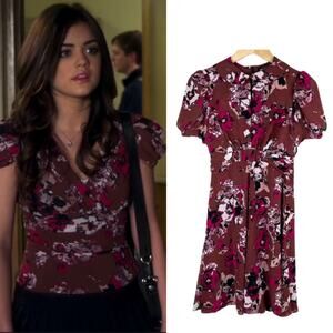 Karl Lagerfeld Floral Chiffon Dress Womens Sz 0 Cherry Red Fit & Flare Girly NWT
